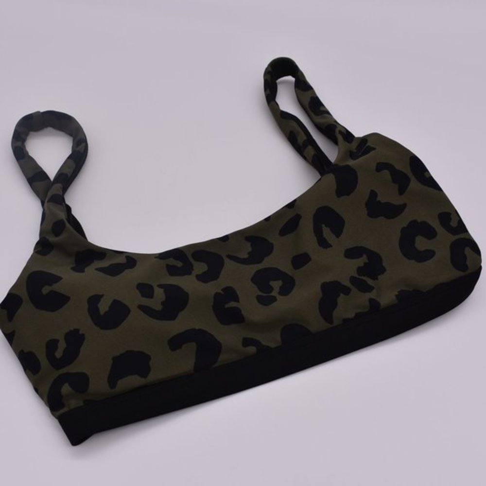 DKNY Block Leopard Print Bikini Swim Top Mossβ Green S